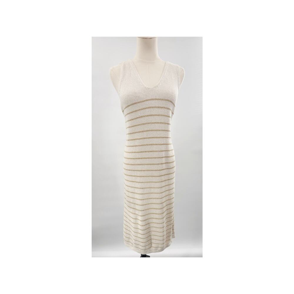Floris Made in Italy Knit Sleeveless Midi Dress Cream Gold Stripe Size M/L